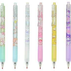Kitty Cat 6 Pcs Cute Gel Pen Black Ink 0.5mm Ballpoint Pen, Fine Point Press Writing Gel Pen with Stickers, School Supplies Office Supplies for Kitty Family Fans