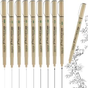 أقلام حبر M&G Micro-Pen Fineliner، 9 قطع من أقلام رسم الخطوط الدقيقة بالحبر الأسود، أقلام حبر أرشيفية متعددة الخطوط بأحجام متنوعة للرسوم التوضيحية للفنان، واليوميات، والرسم الفني، والمكتب، والمدرسة