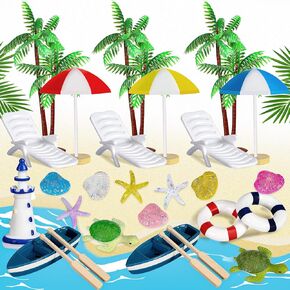 24 Pieces Beach Cake Topper Accessories Set, Miniature Garden Doll House Beach Style Miniature Ornament, Garden Decoration Micro Landscape Ornaments for DIY Dollhouse Plant Decor
