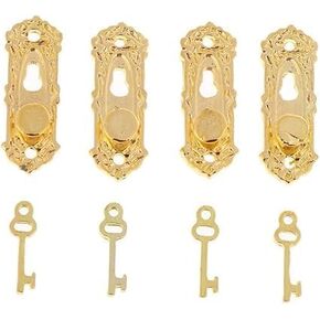 4 Set Gold 1/12 Miniature Door Knob Lock and Key Dollhouse Decoration Accessories，Dollhouse Accessories，Dollhouse Decor