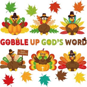 Nezyo 19 Pcs Thanksgiving Turkey Decoration 9.7x7.8 Inch Large Thanksgiving Day Bulletin Boards Decor Religious Turkey Paper Cutouts Fall Maple Leaf Classroom Decor for Fall Harvest Church Party Decor