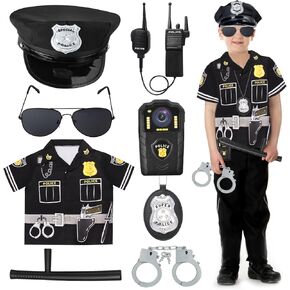 Kyson 8 Pcs Kids Police Officer Costume Kit Cop Gear Policeman Outfit Dress up Accessories Halloween Career Day Pretend Play
