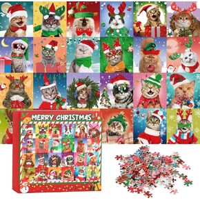 1000 Pieces Christmas Cats Jigsaw Puzzle for Adults Challenging Puzzle with Letters on Back for Kids Funny Family Kitten Puzzle for Christmas Holiday