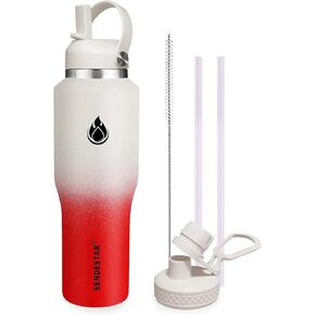 SENDESTAR 40oz Stainless Steel Water Bottle(Cold for 48 Hrs, Hot for 24 Hrs),Double Wall Vacuum Insulated Bottle with Straw Lid, Spout Lid and Flex Cap, Fit in Any Car Cup Holder,Black