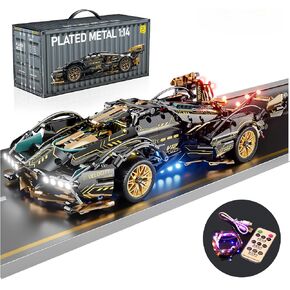 Sport Car Building Block Sets for Adults,Race Car with LED Lights Collectible 1:14 Model Scale Engineering Toy for Men Teens Boys 8+ 8-12 12-16 12 13 14