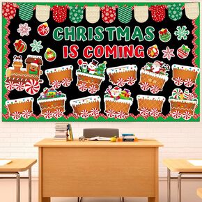 Christmas Train Bulletin Board Set Christmas Gingerbread Man Santa Claus Classroom Decoration Xmas Train Snowman Elf Gift Cutouts for School Kindergarten Chalkboard Whiteboard Home Office Supplies