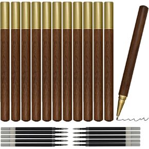 Maydahui 12 PCS Wood Rollerball Gel Pen Rosewood Brass Pens Sandalwood Metal Pen With 20 PCS Pen Refills Black Ink for School Signature Party Business