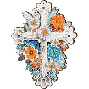 pigpigboss Flower Cross Diamond Painting Wooden Hanging Pendant Special Shaped Wooden Butterfly Cross Diamond Art Pendant for Home Xmas Decor