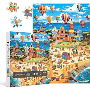 Sunny Beach Puzzles for Adults 1000 Pieces, Colorful Puzzle Summer Beach Seaside Scene Jigsaw Puzzles, Challenging Holiday Scenery Puzzle as Home Wall Decor