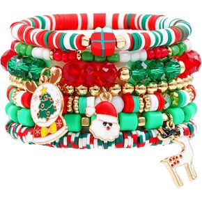 GOOTII St. Patrick's Day Bracelet Green Bracelets for Women Stackable Inspirational Message Clay Bead Crystal Stone Beaded Stretch Bracelets Set Friendship Boho Handmade Green Jewelry