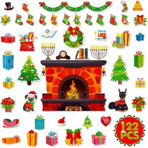 122 قطعة من لوحة إعلانات عيد الميلاد، قطع عطلة شتوية سعيدة، مدفأة، إكليل شمعة، مجموعة قطع من الورق المقوى السميك للفصل الدراسي، الباب، النافذة، حفلة عيد الميلاد in Kuwait