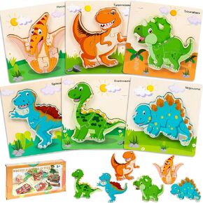 Wooden Puzzles for Toddlers 1-3, 6-Piece Toddler Puzzles Contains Dinosaur/Car Types, Toddler Toys for Age 1 2 3, Toddler for Boys and Girls (Cars)