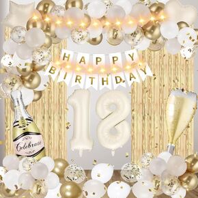 White Gold 50th Birthday Decorations,White Gold Happy 50th Birthday Balloons Banner,Heart Star Foil Balloons,Curtains,LED Light for 50th Birthday Women Men Anniversary Party Supplies Decor Cheer 50