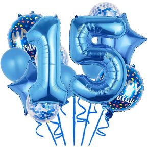 Balloons, 11 pcs Foil Balloons 15 Year Old for 15th Birthday Party Supplies Decoration， Confetti Balloon Kids Party Balloons Birthday Party Supplies 15 Years Old Birthday Balloon for Kids (15th, Blue)