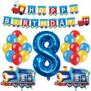 JOPARY Train 7th Birthday Decorations,Train 7 Years Old Birthday Party Supplies With Number 6 Foil Balloons, Train Birthday Banner, Latex Balloons For Kids Train Birthday Party Decoration