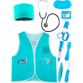 9 Pcs Kids Doctor Costume Set Doctor Vest Hat Stethoscope Propos Surgeon Suit Uniform for Boys Girls Dress Up Career Day Halloween Pretend Party Cosplay