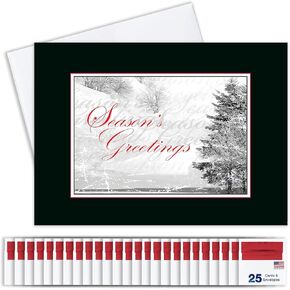 Season’s Greetings Cards for Business & Family (Winter Scene) Bulk Greeting Card Set Pack of 25 Christmas Cards with Envelopes (5x7 inch - A7) Great for Office, Work, Employees & Clients H1068