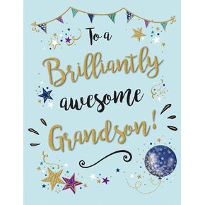 Piccadilly Greetings Group Ltd Gold Dust - to A Brillinatly Awesome Grandson - Great Value Birthday Card,Green,8 x 6
