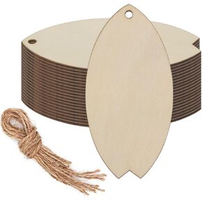 Wooden Surfboard Hanging Ornaments Surfboard Shaped Wood DIY Crafts Cutouts with Hole Hemp Ropes Wood Tag Bookmark for Wedding Birthday Christmas Decoration (2x4 in, 20 Pcs)
