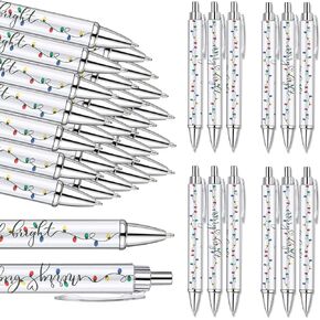 30 Pcs Christmas Pens Colorful String Lights Pattern Retractable Ballpoint Pens with Black Ink for Coworkers Employees Teachers Friends Office School Writing Supplies Party Favors