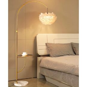 White Feather Floor Lamp with Table,Great Floor Light Height Adjustable (Gold)