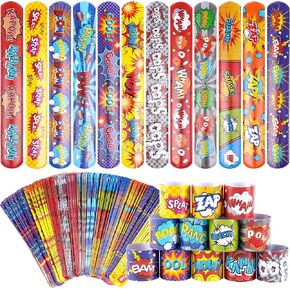 Kolewo4ever 144 Pieces Hero Slap Bracelet Heroic Charm Text Wristbands Kids Boys Girls Gifts for Hero Theme Party Favors Supplies