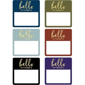 Name Tags Stickers 120PCS Hello My Name is Name Design Tag Stickers 2.75 x 2.75 Inch Gold Name Stickers Name Tags Name Badge for Clothes, Business Meeting, Office, School, Home