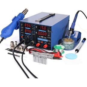 YIHUA 853D USB 3A-Three Tools- Soldering Station, Hot Air Rework Station and Power Supply 0~3A, 0-15V with output and test modes. Also ºC/°F display, Digital Cal, Sleep Function