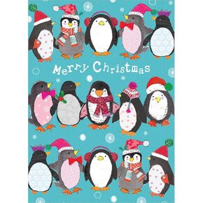 Tree-Free Greetings Holiday Greeting Cards, Crowded Penguin Christmas, Vintage Brown Recycled Paper, Boxed Note Card Set, 10-Pack (HB93308)
