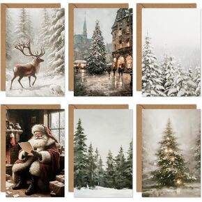 Whaline 36 Packs Christmas Greeting Cards Snowy Forest Reindeer Santa Claus Blank Note Cards with Envelopes & Stickers for Winter Xmas Party, 4 x 6 Inch