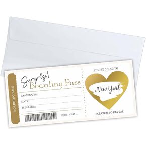 Surprise Boarding Pass Gift Ticket, DIY Scratch Off Travel Ticket Set With Envelopes, Surprise Reveal Gift Card For Events & Holidays(Classic) - A37