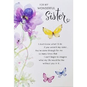 Greeting Card For My Wonderful Sister Happy Birthday with Butterflies and Purple Flowers - I Hope You Know How Much You Mean To Me and How Much I Love You