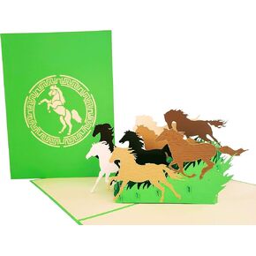 iGifts And Cards Inspirational Wild Horses 3D Pop Up Greeting Card - Majestic, Colt, Pony, Mustang, Stallion, Half-Fold, Happy Birthday, Just Because, New Business Adventure, All Occasion