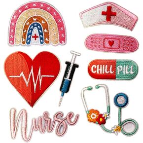 Minason Embroidered Iron-on Patches: 8Pcs Assorted Heart Nurse Medical Pill Sew on/Iron on Applique Repair Patch Accessories for Girls' Clothes Jeans Dress Backpacks (Nurse), Bible01