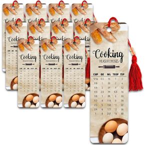 Cooking Measurements Bookmark Bulk Set - Cooking Prizes for Adults Bundle with 12 Baking Measurement Conversion Chart Bookmarks with Tassel | Cooking Class Essentials for Men, Women