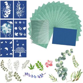45 Sheets Sun Print Paper, Cyanotype Papers with 1 Sheet Acrylic Panel, A6 Solar Drawing Paper Sensitivity Nature Printing Paper for Arts Crafts DIY Project