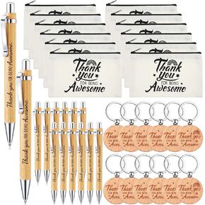 36 Pcs Thank You for Being Awesome Cosmetic Makeup Bags Thank You Gifts Wood Bamboo Pens Inspirational Ballpoint Pens Appreciation Coworker Gift for Office Teacher Volunteer