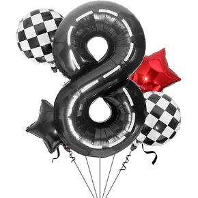 Race Car 2 Balloon 40 Inch Racetrack Number 2 Balloon, Large Black Racing Car 2 Balloon Checkered Balloons Road Balloon Star Balloons for Race Car Truck Tire Theme Two Fast 2nd Birthday Party Decor