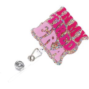 Funny Nurse Badge Reel, in My Tired Era Badge Reel Holder, Retractable Pink Glitter Medical Badge Reel, Acrylic Nursing ID Name Badge Holder with Alligator Clip