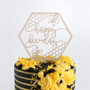Happy Bee Day Cake Topper, Bumble bee Boys and Girl Sweet Birthday Party Decoration — Wooden