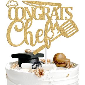 Congrats Chef Cake Topper, Culinary School Grad Cake Decor, High School/College/Cooking School Graduation Party Decoration Supplies
