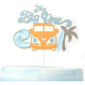 غلاف كعكة Big One Retro Surf Van - غلاف كعكة عيد الميلاد لحفلات الشاطئ Big One، دعائم كشك للصور، تذكارات وهدايا عيد الميلاد.
