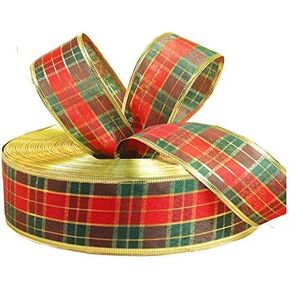Red Wired Plaid Fabric Ribbon Festival Ribbon Christmas Wreathes Garland Bow Ribbon,2 Inch by 100-Yard Spool
