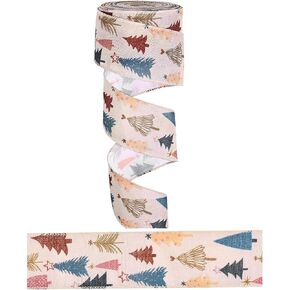 10 Yards Christmas Boho Tree Wired Ribbon 2.5 Inch Xmas Boho Decorative Fabric Ribbon for Christmas Home Decor Tree Topper Bow Wreath Garland Making Gift Wrapping DIY Crafts in Saudi Arabia