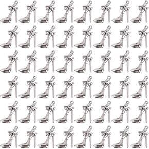 Framendino, 50 Pack Silver High Heel Shoes Charms Pendants Alloy High Heel Shoe Charm for Jewelry Making Necklace Bracelet DIY Craft