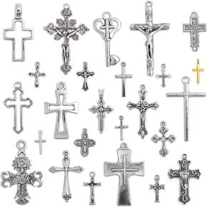 BronaGrand 25 Pieces Mixed Crosses Charms Pendants Jewelry Findings for Making Bracelet and Necklace