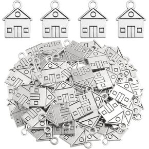 100pcs Tibetan House Shape Pendant Charms Vintage Alloy Small Double-sided House Pendants Craft Supplies for DIY Necklace Bracelet Jewelry Making Decoration