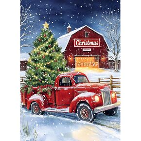 CEOVR Christmas Diamond Painting Kits, 5D Full Drill Red Truck Diamond Art Dots for Adults DIY Gem Art, Adult Crafts Kits Arts and Crafts, Wall Decor for Home Office 12x16in, Snowy Night