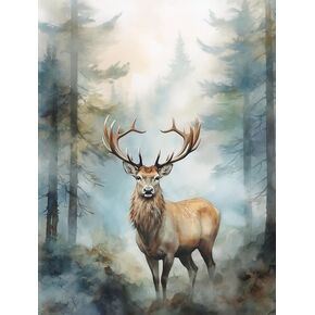 Kaliosy 5D Diamond Art Kits for Adults Deer in The Mist by Number Kits, Diamond Painting Art Animal DIY Full Drill Crystal Craft Cross Stitch Embroidery Decoration (12x16 inch) 30x40 cm
