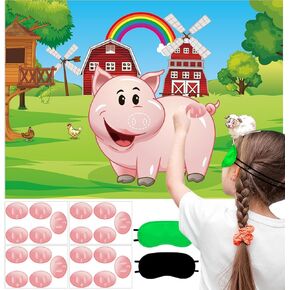 Farm Animal Party Decorations, Pig Party Decorations, Pin The Nose on The Pig Party Games for Kids,Farm Birthday Party Supplies with 20pcs Nose Sticker, Pig Party Favors and Party Supplies for Kids